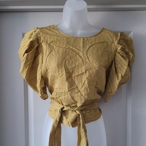 Mustard pleated puff sleeve